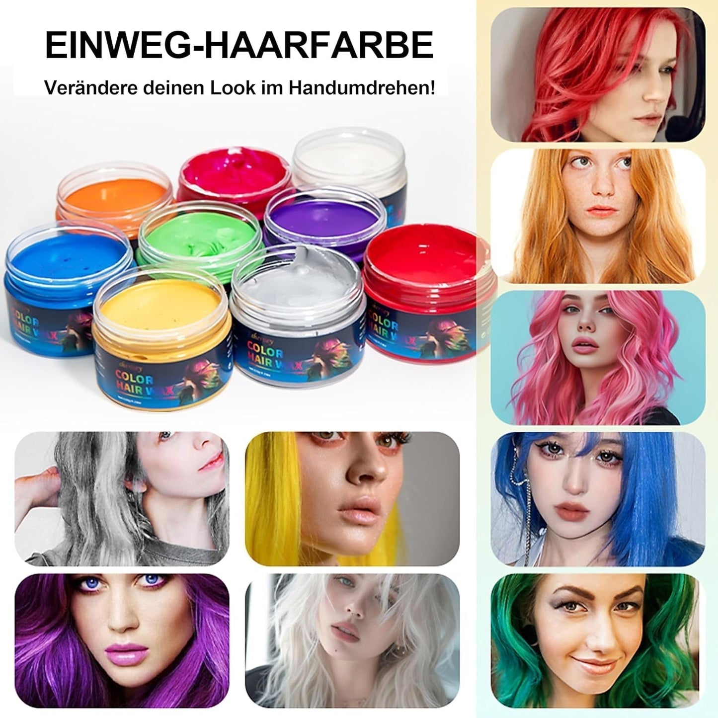 Midlertidig grøn hårfarve - hårfarvevoks, hårfarve til mænd, kvinder, naturlig hårpomade, farveklemme hårfarvevoks til skør festhårfarve (4,23 oz, grøn) Naty Shop hårfarve