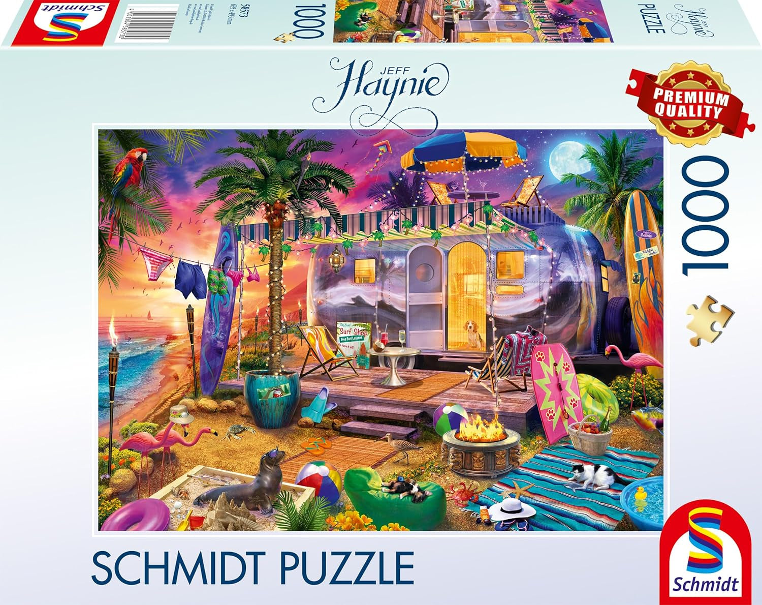 Schmidt Spiele 58573 Jeff Haynie, Mit Dem Wohnwagen Am Meer, puslespil 1000 brikker Puslespil Naty Shop Standard titel