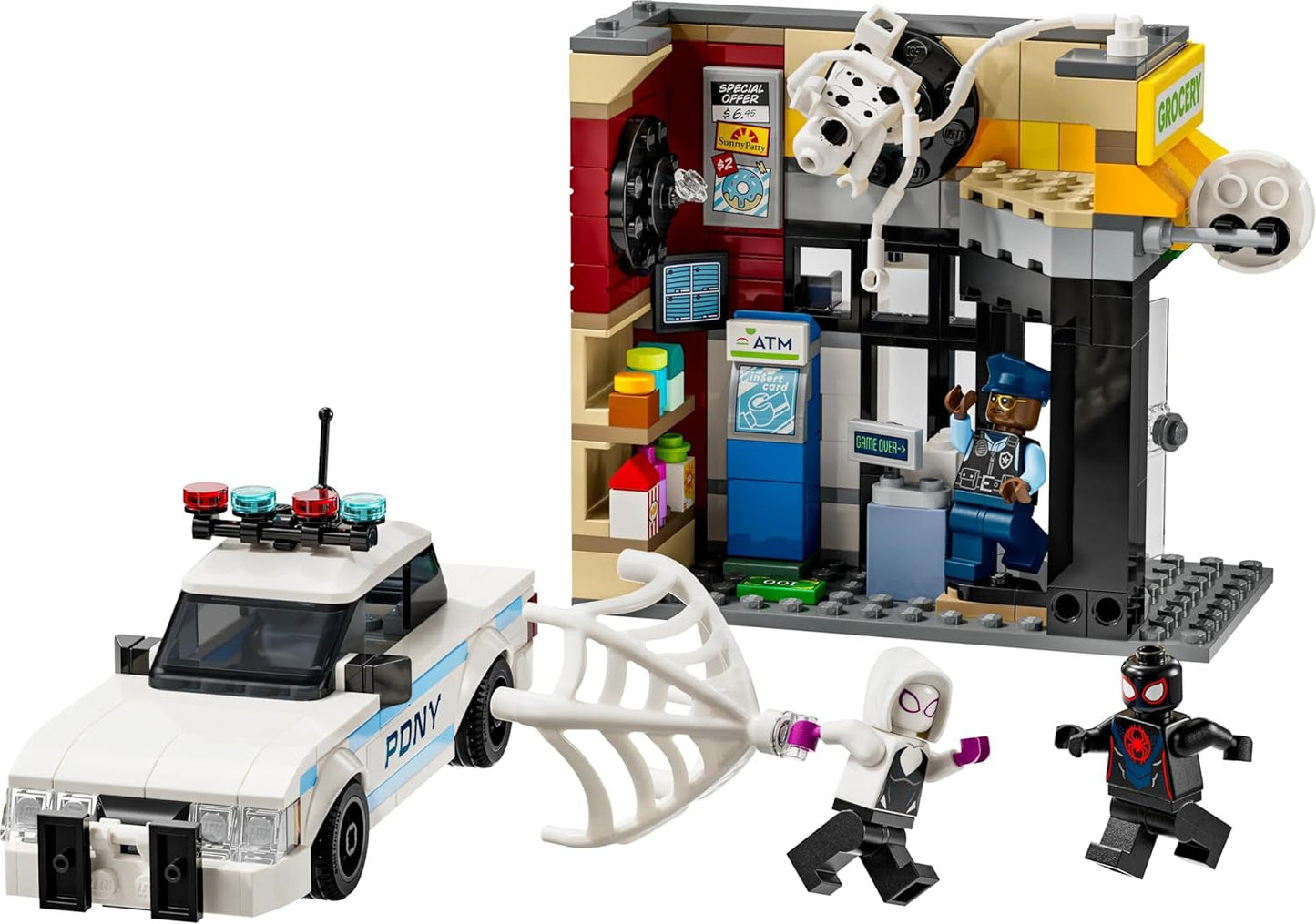 LEGO Marvel Spider-Verse: Miles Morales vs. Spot - Superhelte-legesæt med legetøjsbil - 4 minifigurer og minimarked - Gave til drenge og piger i alderen 9+ 76311 Byggesæt Besuche den LEGO-Store