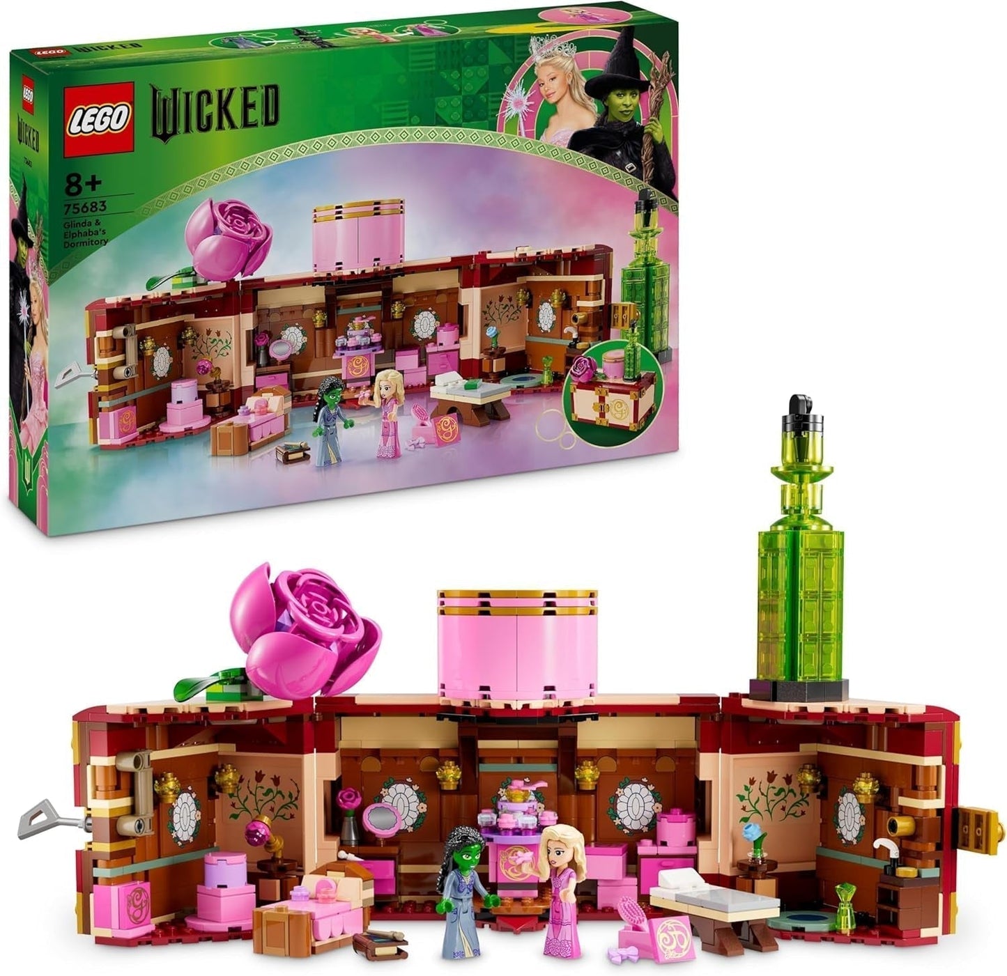 LEGO Wicked Glinda og Elphabas soveværelse - Dukkehus med 2 Oz minidukker, fantastisk tilbehør inklusive blomster og outfits - Kreativt legetøj til piger på 8+ og fans - 75683 Byggesæt Besuche den LEGO-Store Standardtitel