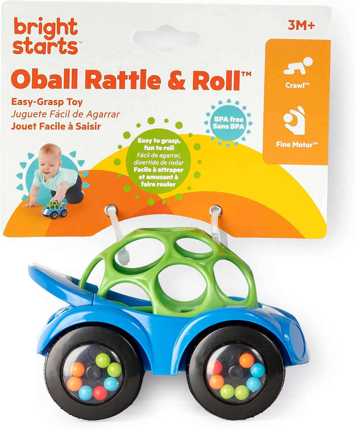 Bright Starts Oball Rattle Legetøj Bil Motor Aktivitetslegetøj til babyer og småbørn fra 3 måneder 1 stk Tilfældig farve Blå eller rød Babylegetøj Naty Shop