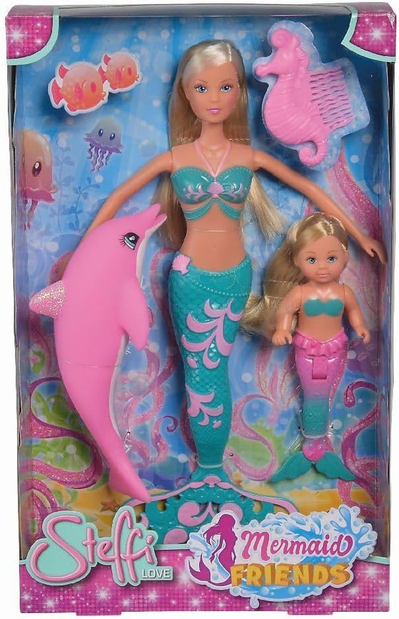Simba 105733336 - Steffi LOVE Mermaid Friends Magisk havfruedukke med søster Evi, delfinfigur og mere, legetøj til børn fra 3 år og opefter Dukker Naty Shop