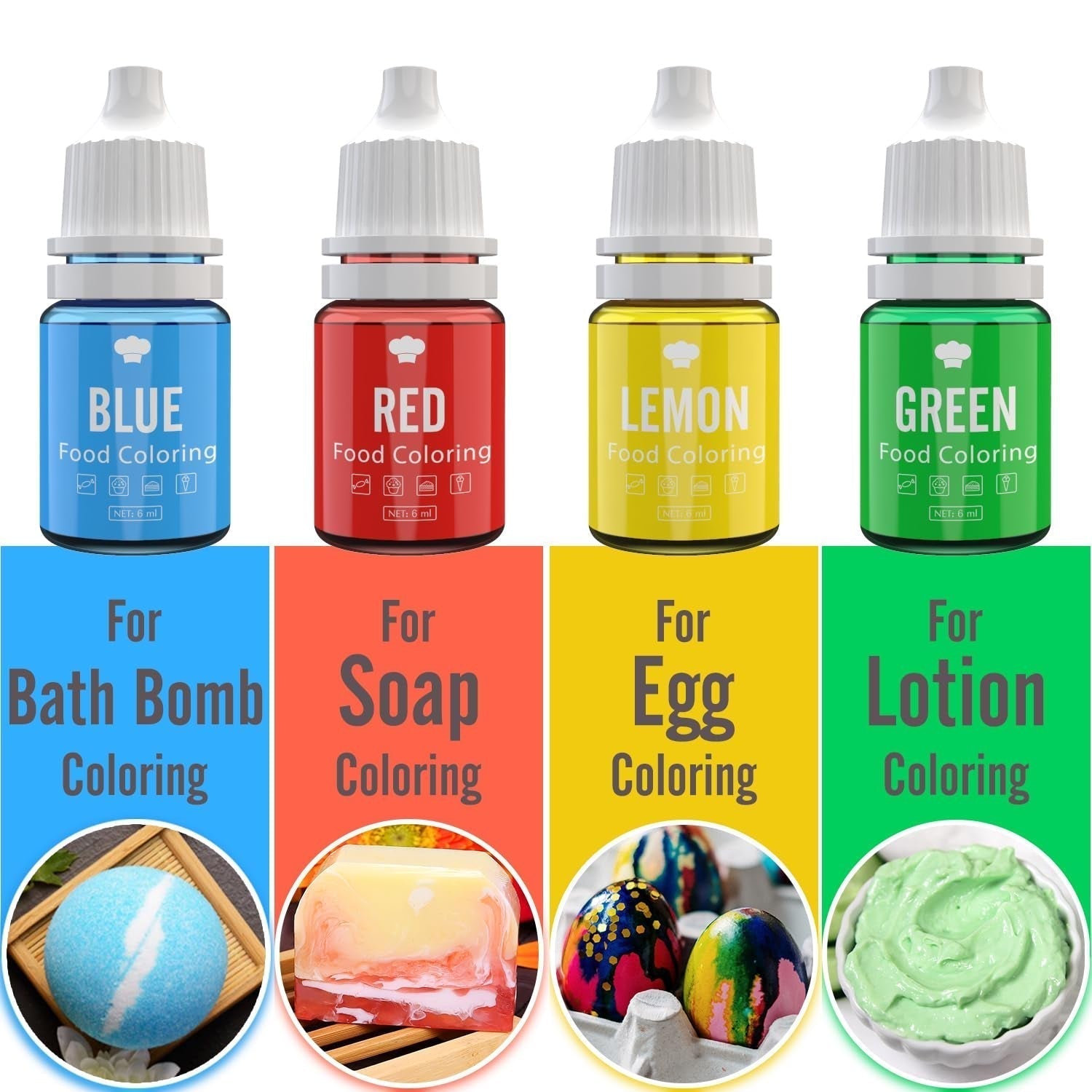 Madfarve - 24 levende madfarvestoffer til bagning, kagepynt, glasur, småkager, fondant og macarons - Flydende madfarve til sæbefremstilling og håndværk - 24 x 6 ml