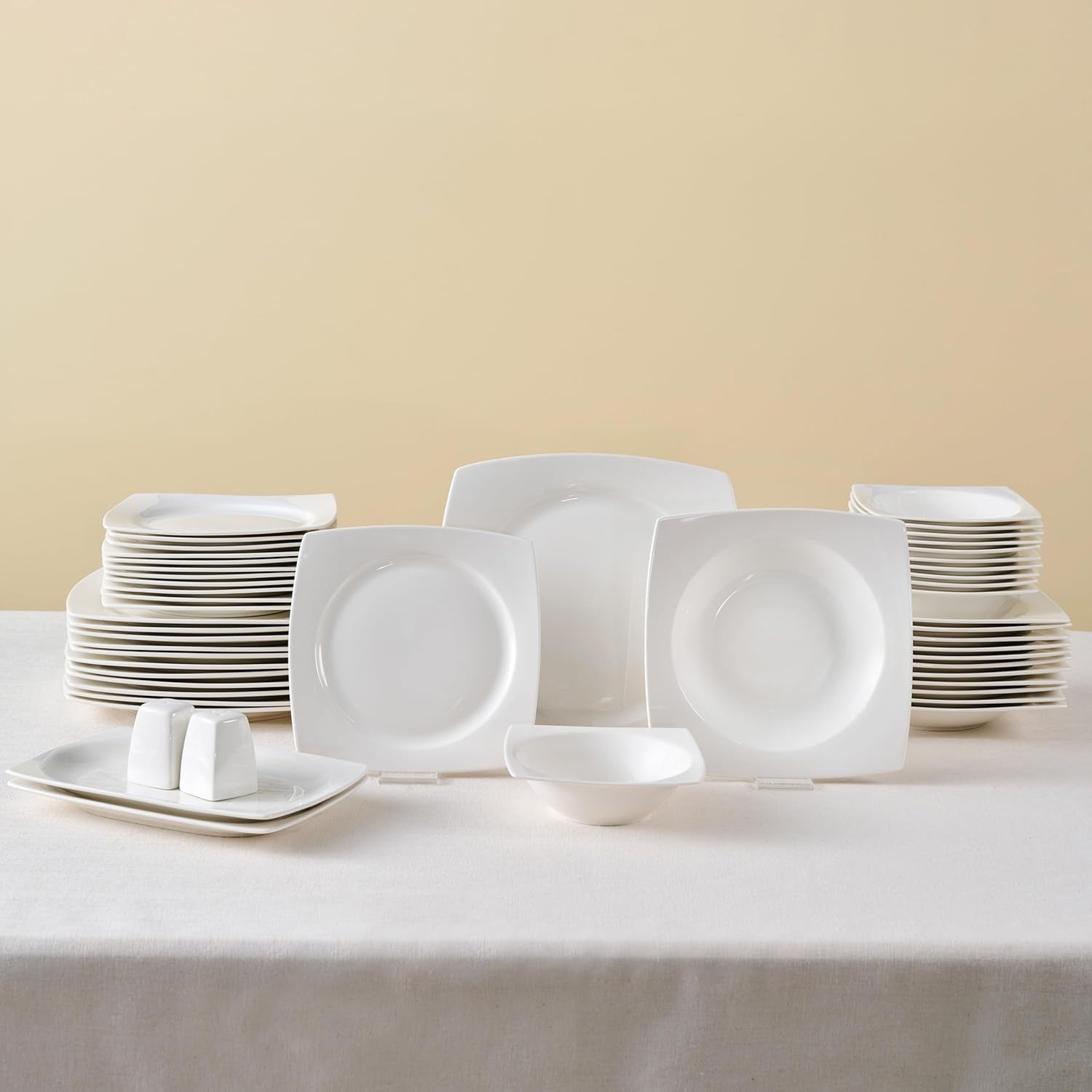 Karaca Jamie hvidt porcelænsstel til 12, 52 stykker - Elegant porcelænsstel til 12 | Inkluderer tallerkener, kopper, skåle |