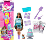Barbie-festdukke uden æske og tilbehør Fødselsdagskæledyrsserie 10 overraskelsesfeststjernesæt inklusive farveskiftende effekt og kagepynt JFG72