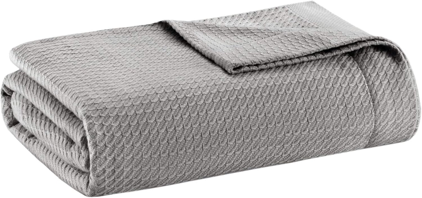 Madison Park 100 % egyptisk bomuld åndbart komforttæppe Premium strik Luksus sæsonbestemt letvægtsbetræk til sengesofa Sofa fuld/queen seng Rose Naty Shop dyner Grå fuld/dronning (90"X90")