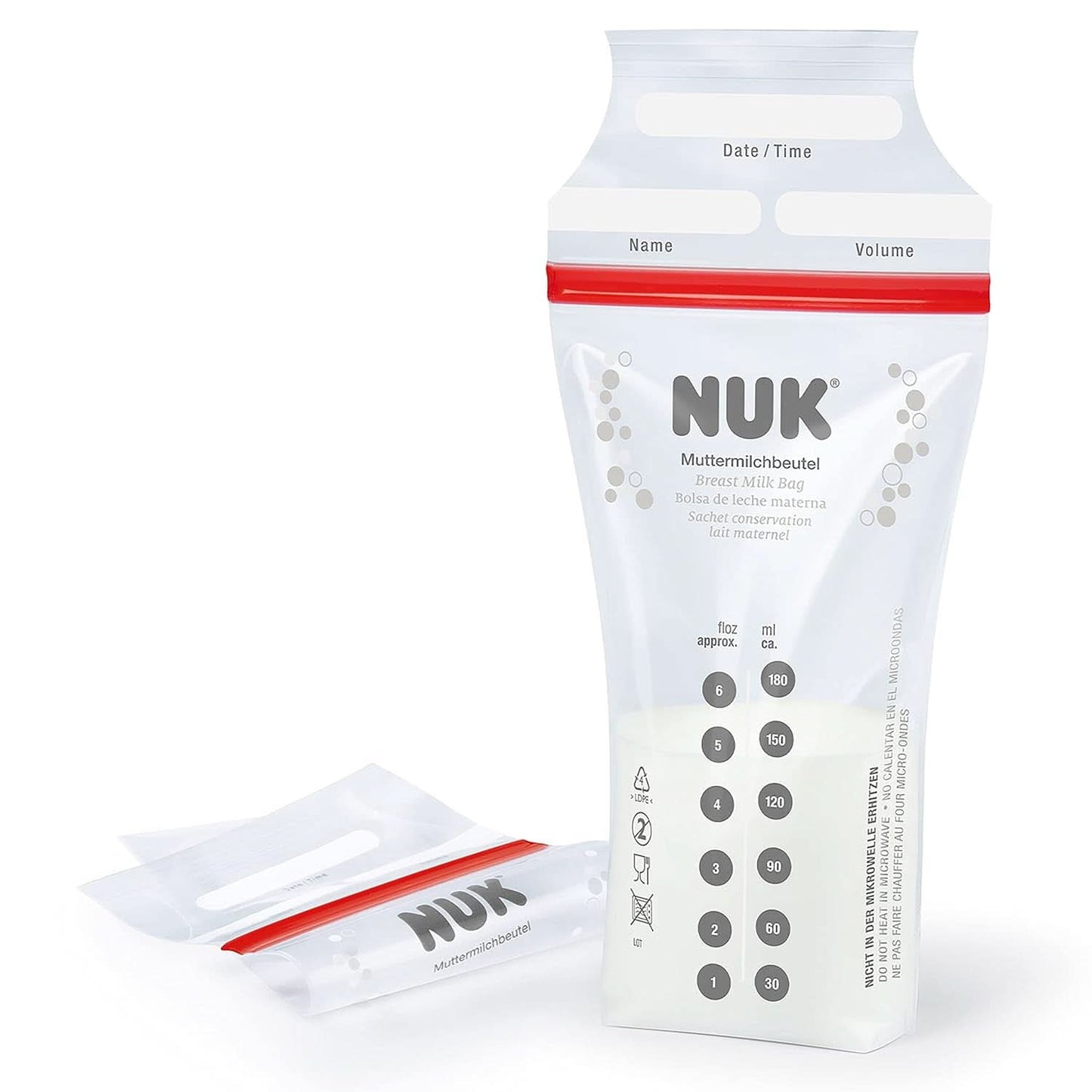 NUK modermælksposer, som sparer plads og kan bruges med det samme, 180 ml, 25 stk, gennemsigtigt Tilbehør Mad og Amning Bebe Naty Shop