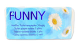 Sjovt toiletpapir AG-014, 3-lags, 250 ark, 9,5 cm x 11 cm, hvid, enkelt pakke med 8 ruller