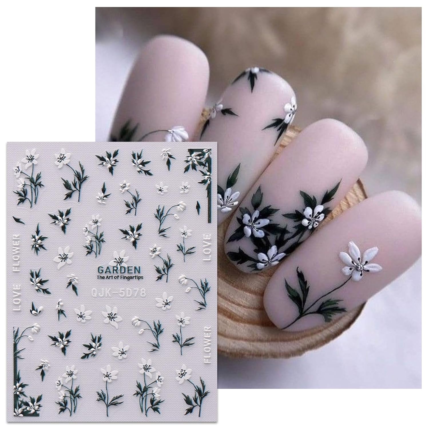 JMEOWIO 6 Blatt 3D Nagelsticker Frühlings Blume Nail Art Sticker Selbstklebend Nagelaufkleber 5D Stereoskopisk Bunte Sommer Blumen Dekoration Nageldesign Zubehör