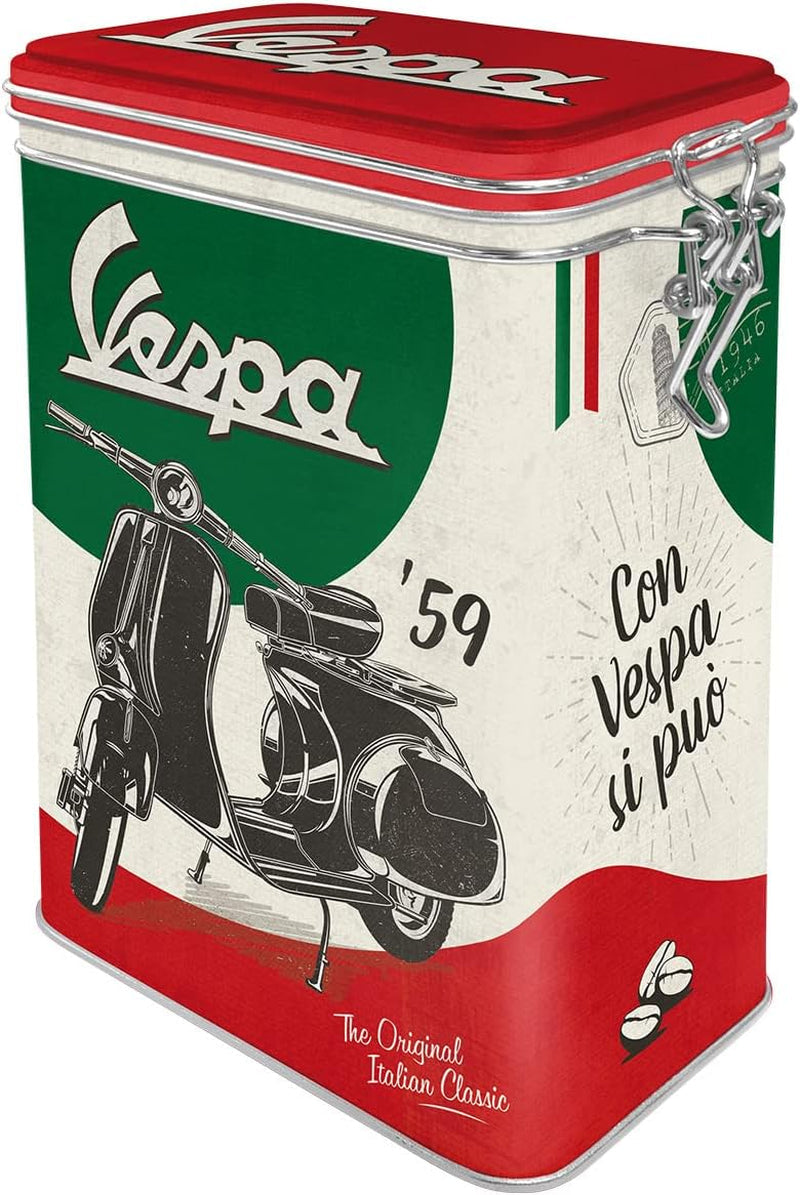 Nostalgisk kunst retro kaffeboks, 1,3 L, Vespa - italiensk klassisk - gaveidé til scooterfans, originalt licenseret produkt (OLP), Vintage Design Værkstedsdekoration, Vintage Design Værkstedsdekoration Madopbevaringsbokse Naty Shop Standardtitel