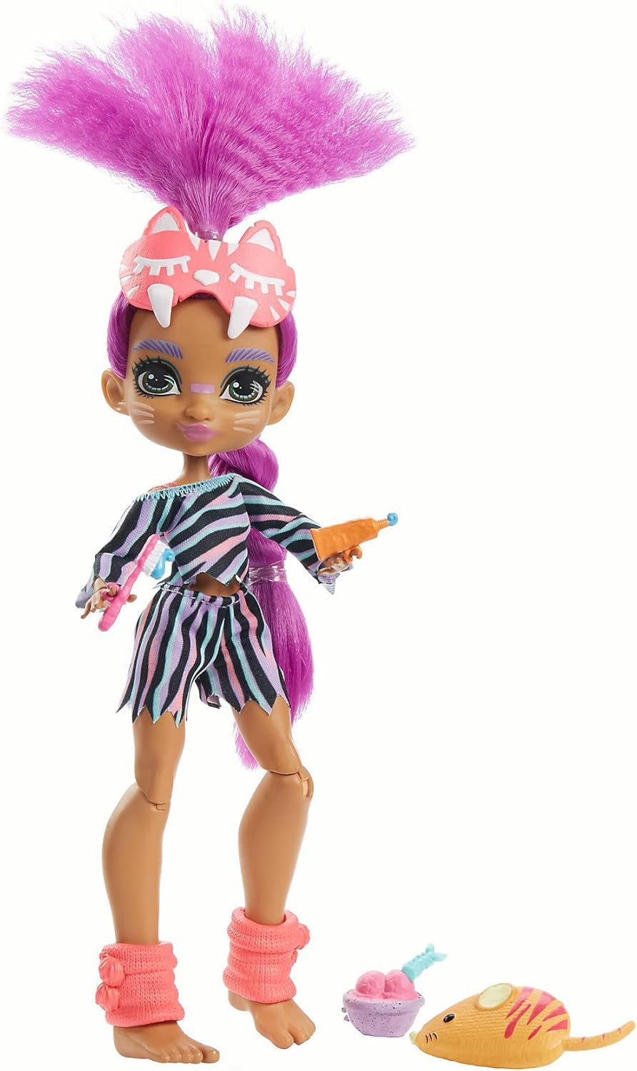 Cave Club GTH02 - Roaralai Pyjamas Party Fun Doll, Artikuleret dukke med lilla hår og tilbehør, gave til børn fra 4 år og op, multifarvet