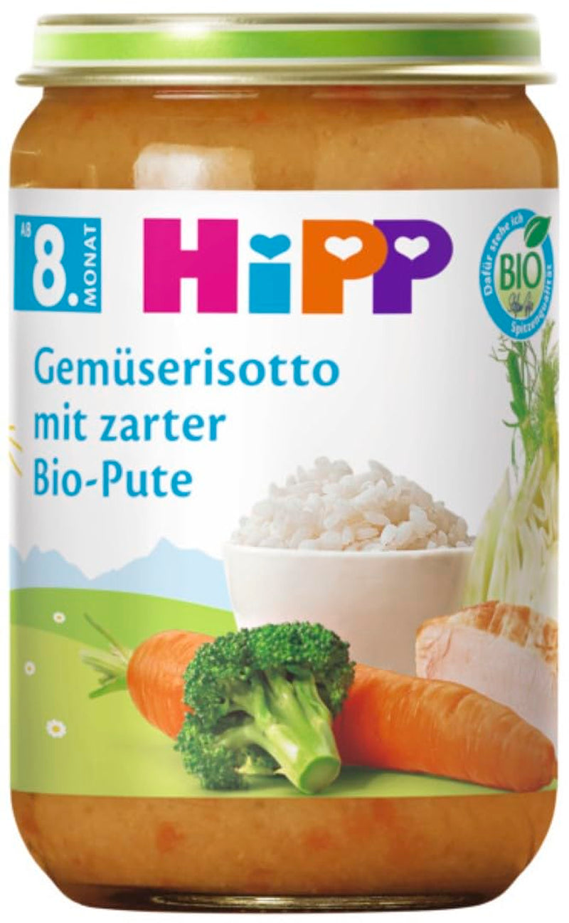 HiPP vegetabilsk risotto med økologisk mør kalkun (6 x 220g), måltid fra 8 måneder, uden tilsat salt, med Omega-3, af bedste økologiske kvalitet
