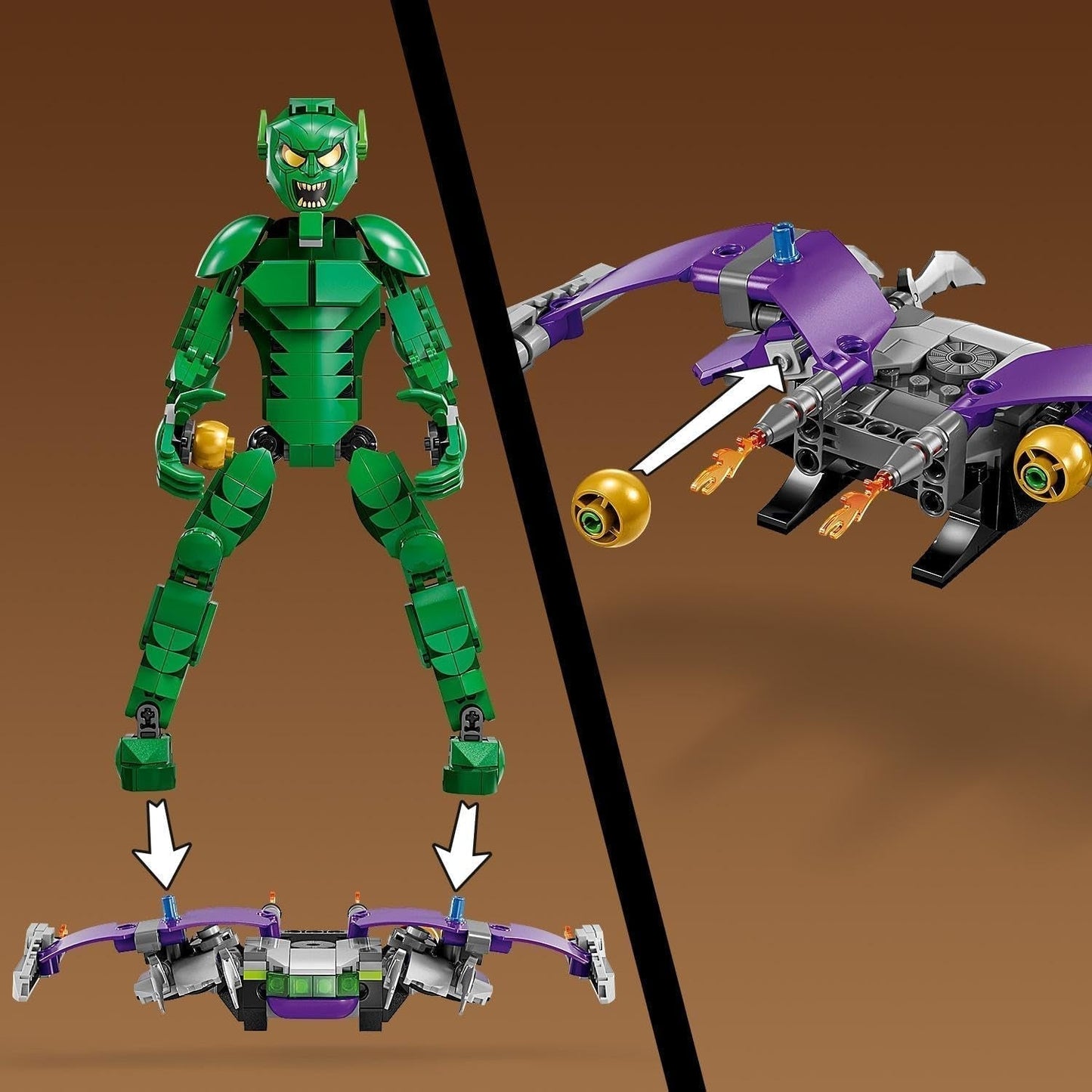LEGO Marvel Green Goblin-byggefigur, Superskurk bevægeligt byggelegetøj til børn 8+, drenge og piger, Spider-Man-univers sæt med skydere og græskarbomber, Superheltegaveidé 76284 Byggesæt Besuche den LEGO-Store