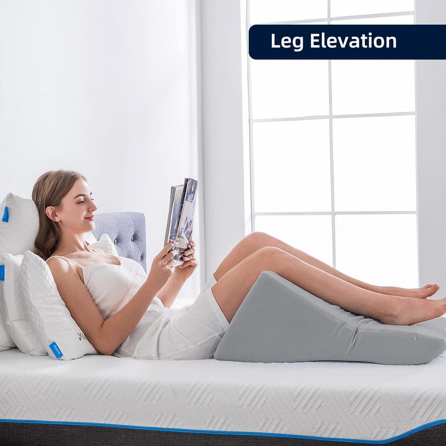 Læsepude til seng og sofa - Memory Foam fjerpude - Ergonomisk rygpude - Perfekt til at støtte din ryg, mens du slapper af, leger, læser eller ser tv - Bred