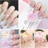 6 Box 3D Flower Nagelkunst Charms, Acryl Flower Nagel Strass Mit Gold Und Silberperlen Ornamenten, Nagel Edelsteine, Nagel Zubehör Für Mädchen, Frauen, DIY Nageldesign, Basteldekoration...