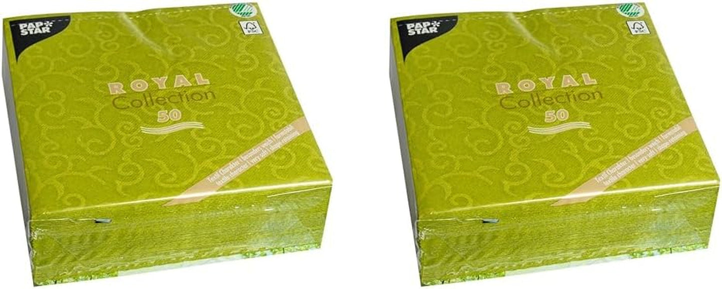PAPSTAR 50 Servietter ROYAL Collection 1/4-fold 40 Cm X 40 Cm Olivengrøn Casali 84883 Dekorative servietter Borddekorationer til bryllup, dåb og catering