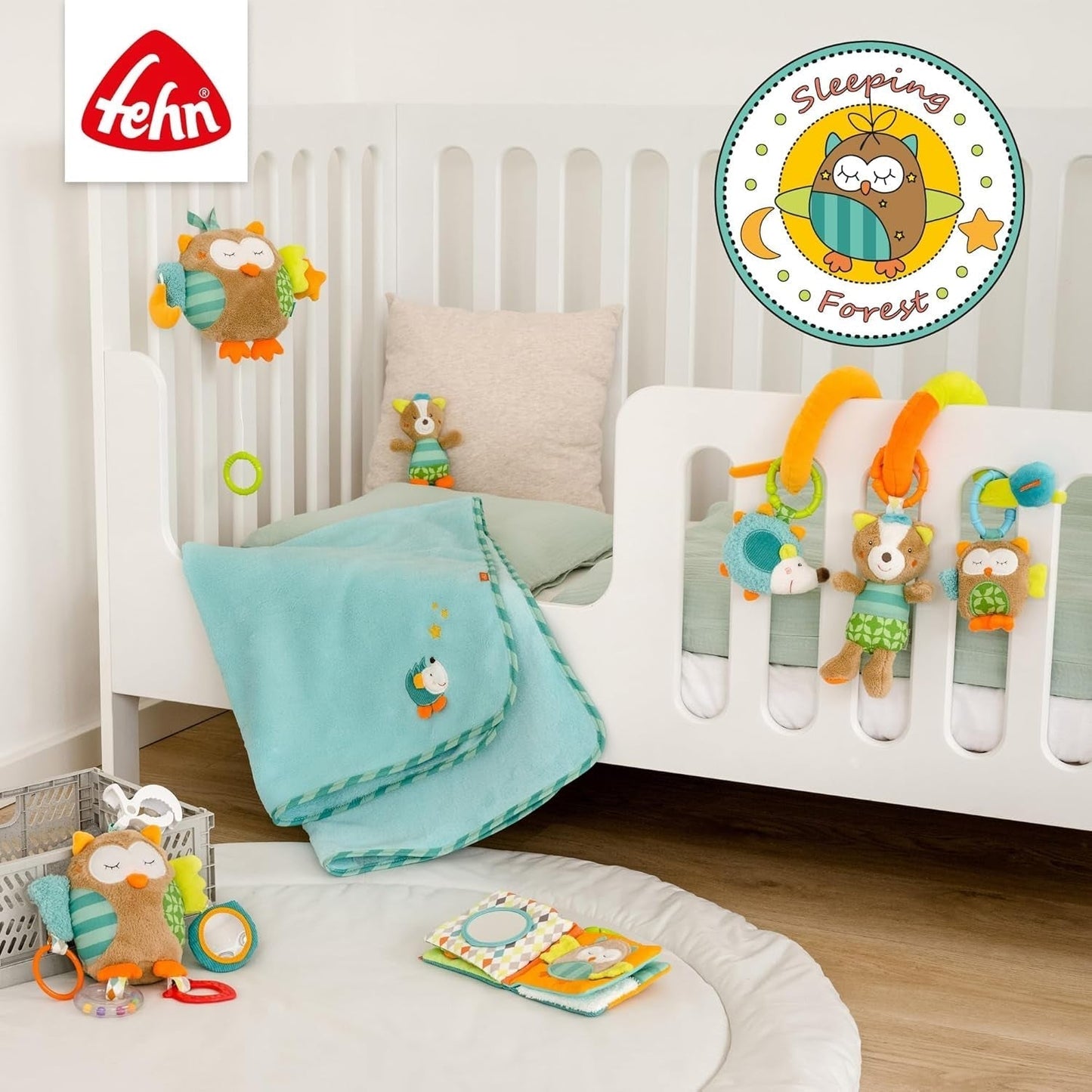 Fehn Activity Spiral Sleeping Forest - rør og hold klapvognslegetøj - babylegetøj til seng, kravlegård, barnevogn og autostol - motorisk aktivitetslegetøj til babyer og småbørn fra 0+ måneder Babylegetøj Naty Shop