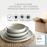 48-dele keramisk stentøjsstel til 12, Ibiza-design, TESTVINDER. Et lækkert middelhavsservicesæt af keramisk stentøj med skåle og tallerkener. Pure Living servicesæt, beige.