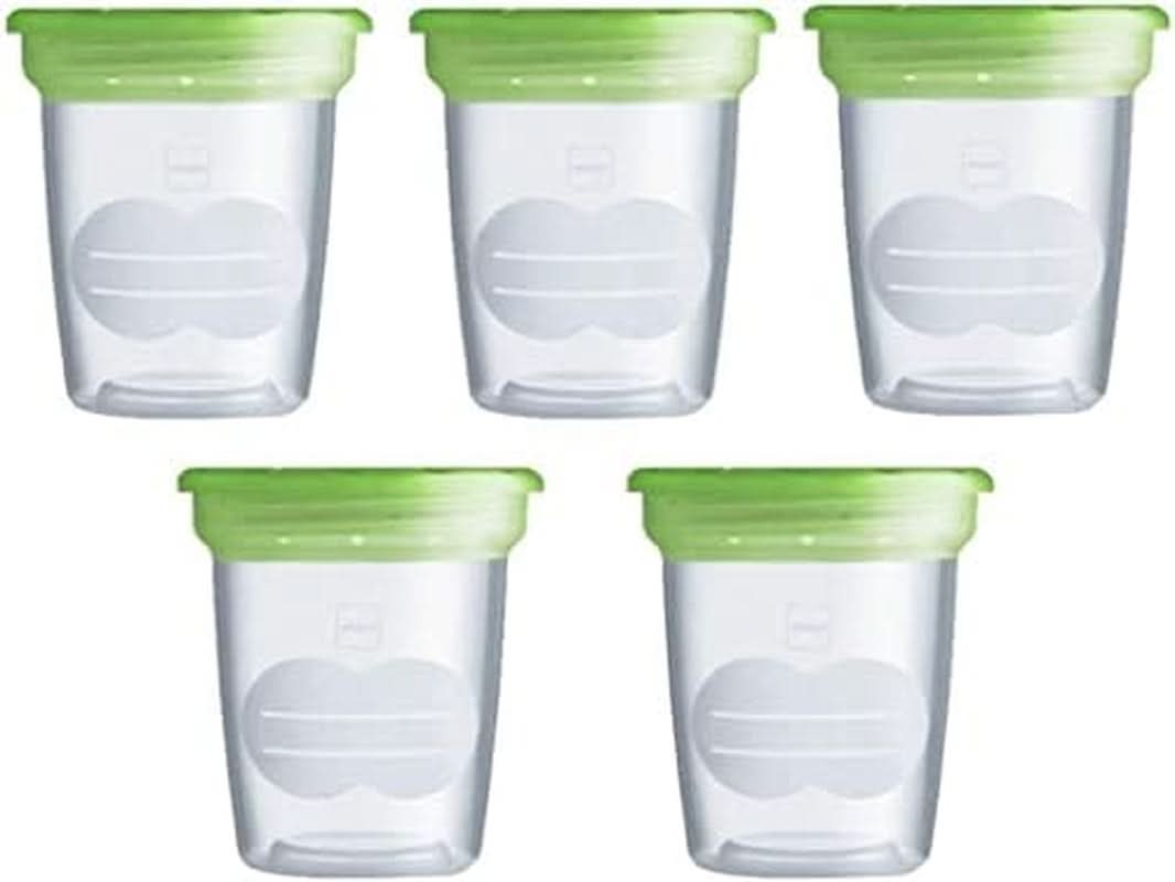 MAM Sæt med 5 beholdere til mælk og mad, lavet af plastik, uden Bpa og Bps Tilbehør Mad og Amning Bebe Naty Shop