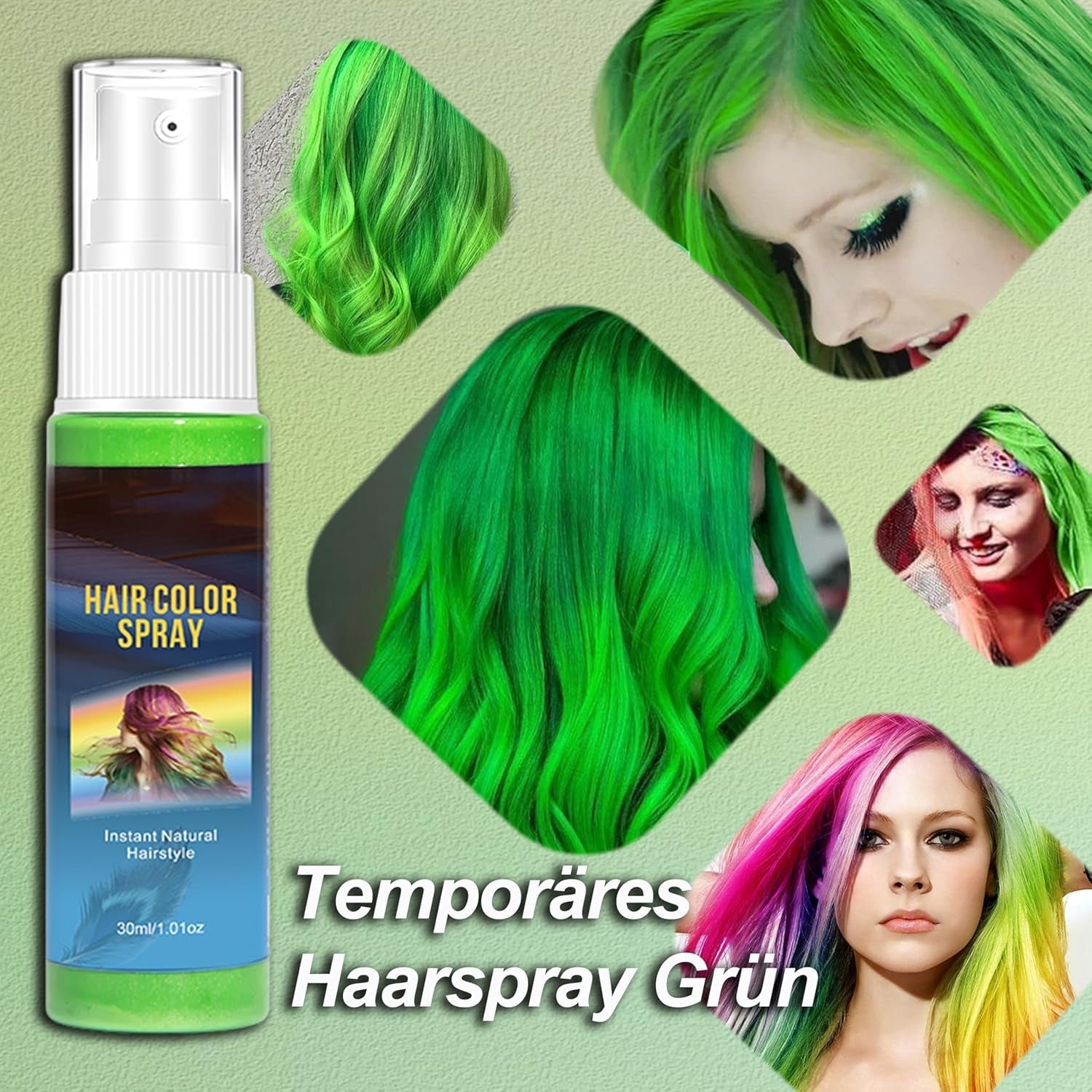 Hårsprayfarve - 30 ml Midlertidig grøn hårfarvespray, naturlig hårfarve Midlertidig hårfarvespray, vaskbar hårfarve til fest Cosplay Halloween (grøn) Naty Shop hårfarve