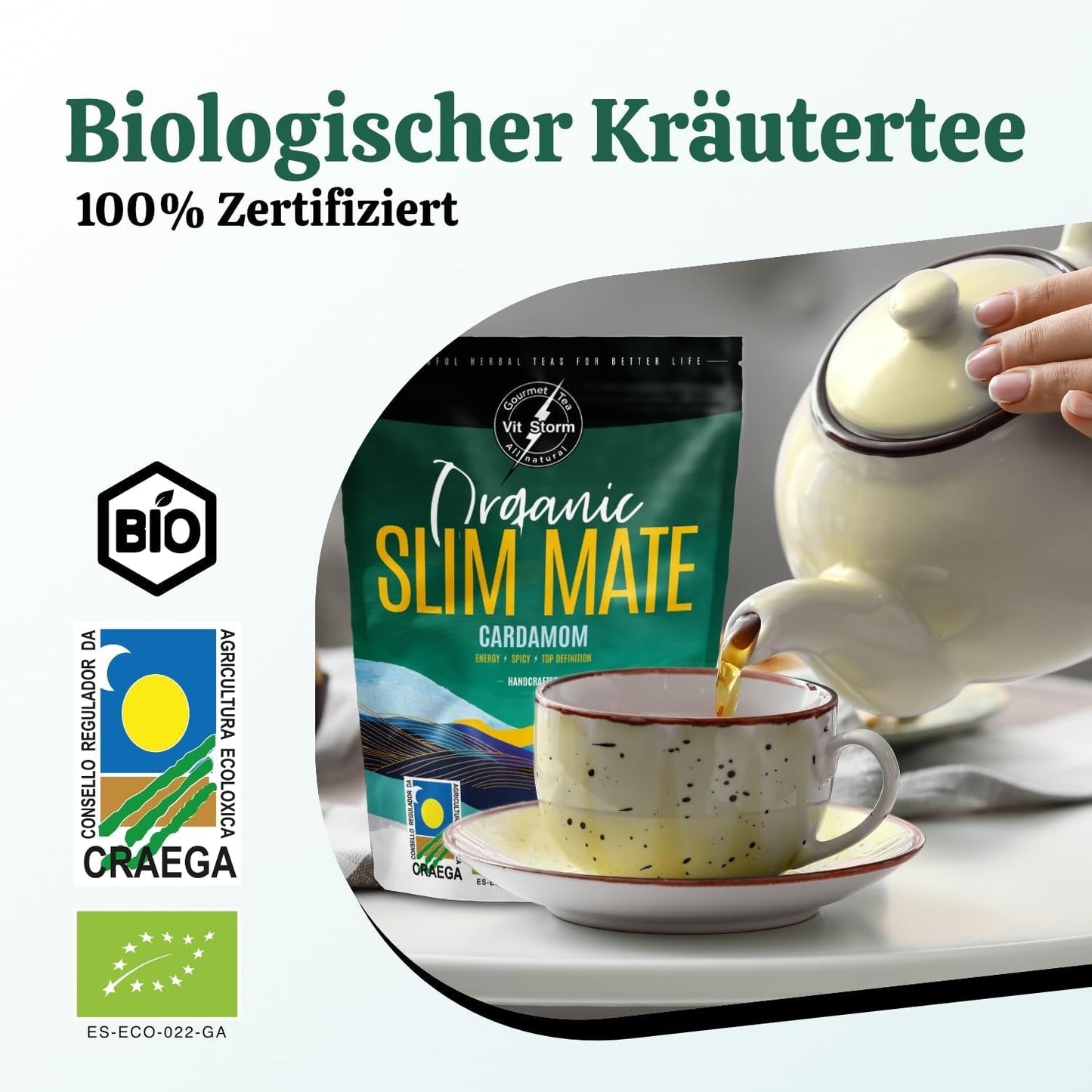 VITSTORM® Slim Tea Kardemomme – BIO Yerba Mate Tea – Detox og vanddrivende te – 100G