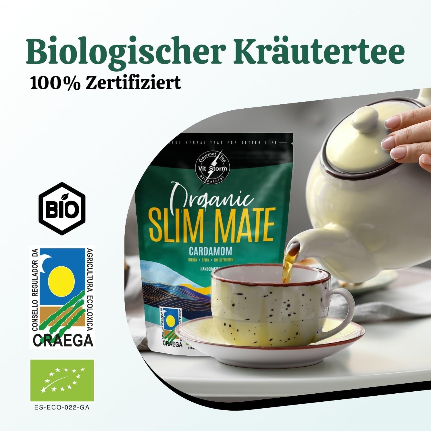VITSTORM® Slim Tea Kardemomme – BIO Yerba Mate Tea – Detox og vanddrivende te – 100G