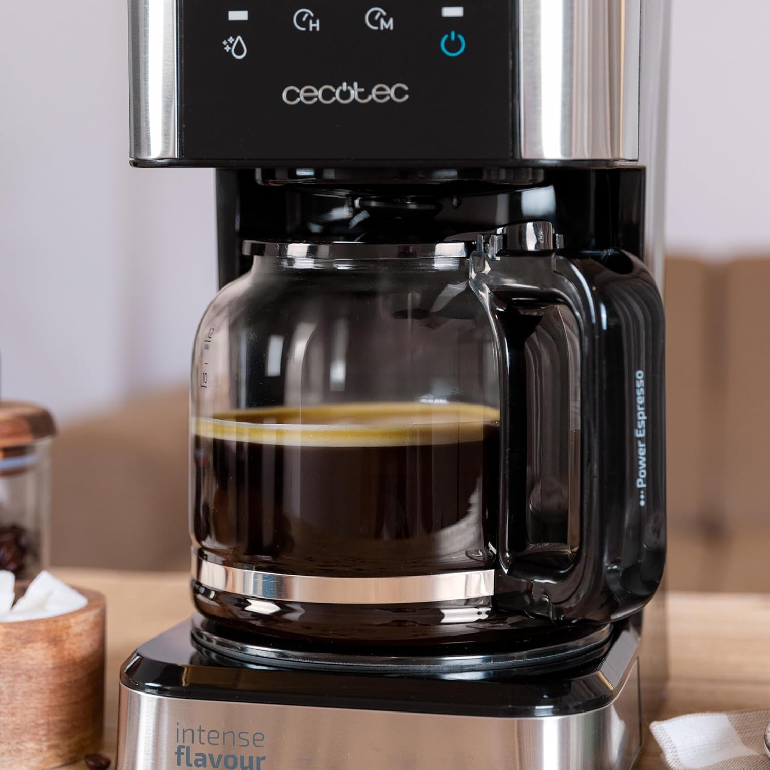 Espresso med filter Cecotec Coffee 66 Drop and Touch, effekt 950 W, 1,5 L, 12 kopper, touchskærm, glaskaraffel, 24-timers timer, 6 kontakter, genanvendeligt mesh-filter
