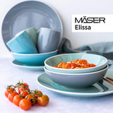 MÄSER 931844 Elissa-serien moderne servicesæt til 6, blå med hvid kant, 24-delt kombinationssæt, keramik