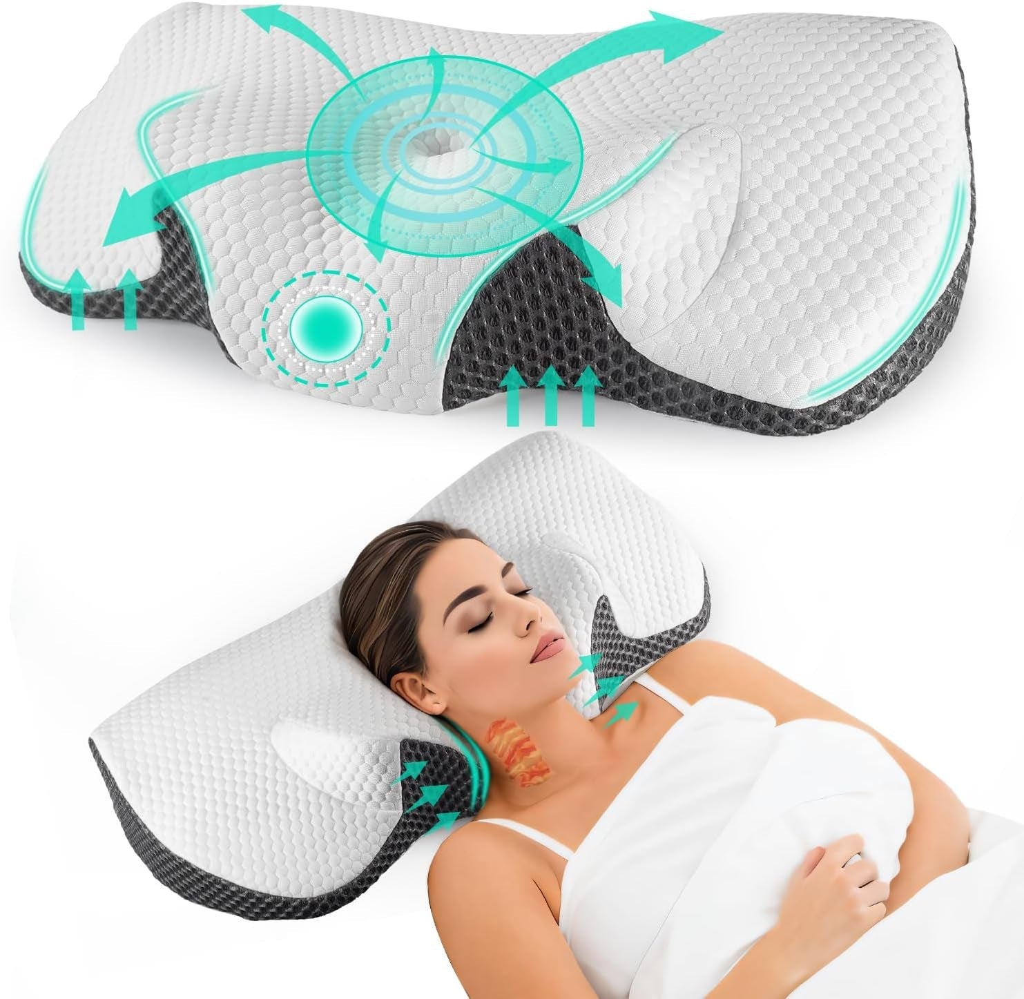 IDEA Nakkesmertepude Ortopædisk pude Lavet af Memory Foam Pude Ergonomisk nakkepude for optimal støtte Anti-snorkepude til side, ryg og mave Sove Cervikal ortopædiske puder Naty Shop