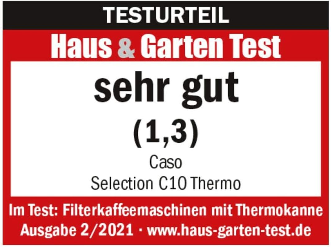 CASO Selection C 10 Thermo Design kaffemaskine – Rustfrit stålhus, 1,2 l isotermisk karaffel (10 kopper), berøringsknapper og timer, Aroma PLUS funktion, permanent filter, anti-dryp filter