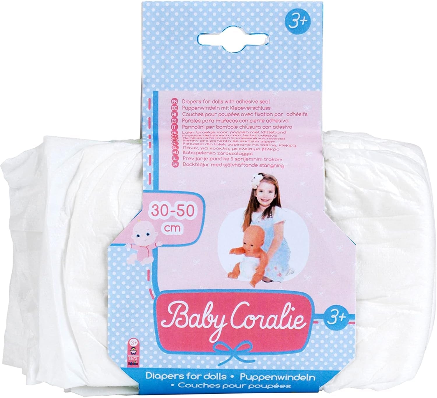Bleer Theo Klein 1673 Baby Coralie | Til dukker fra 30 til 50 cm | Tre bleer med velcro | Legetøj til børn fra 3 år og derover