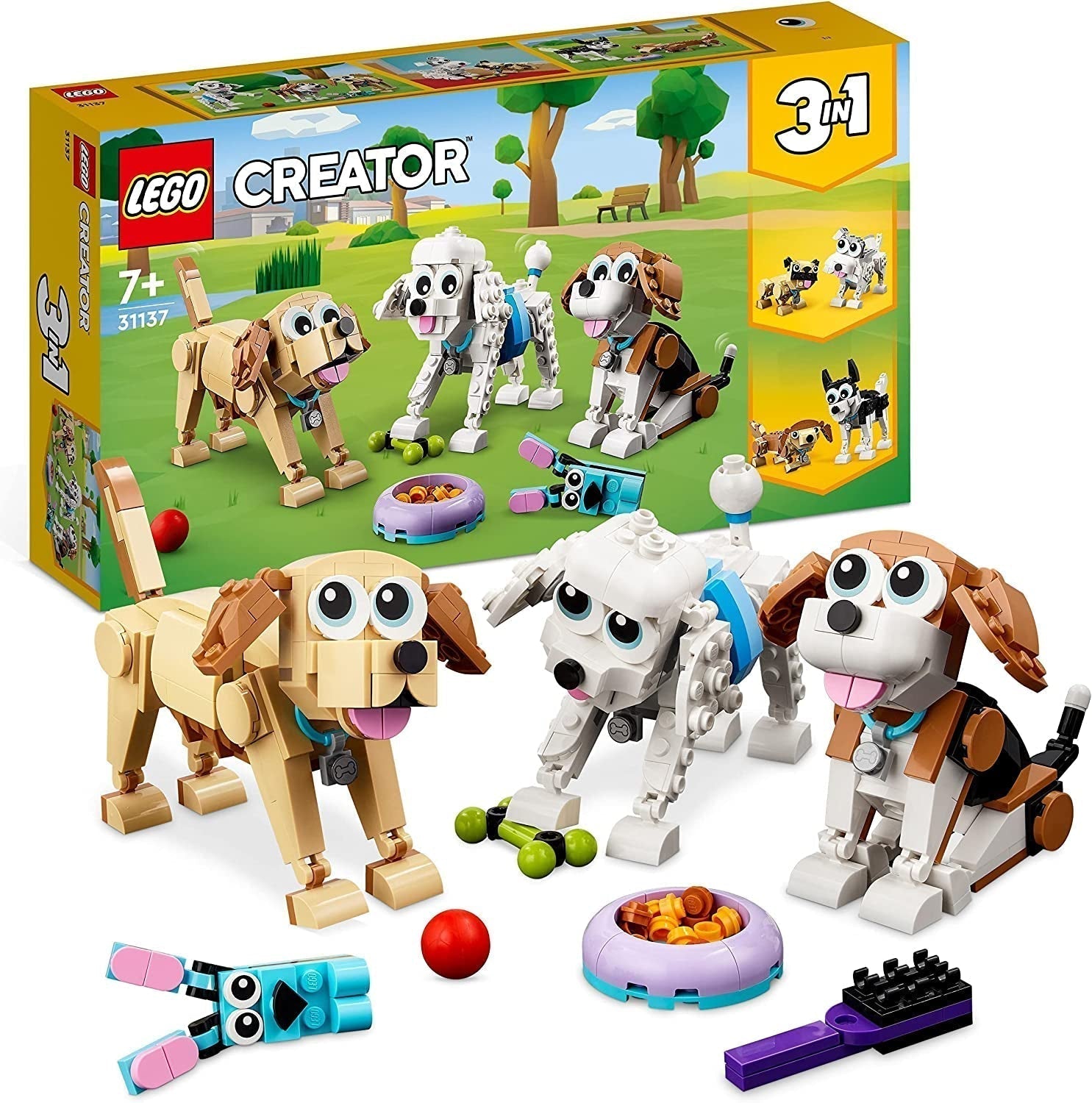 LEGO 31137 Creator 3I1 sødt hundesæt med dyrefigurer Gravhund, mops, puddel og mere, legetøj til børn fra 7+, gave til hundeelskere byggesæt Besuche den LEGO-Store standardtitel