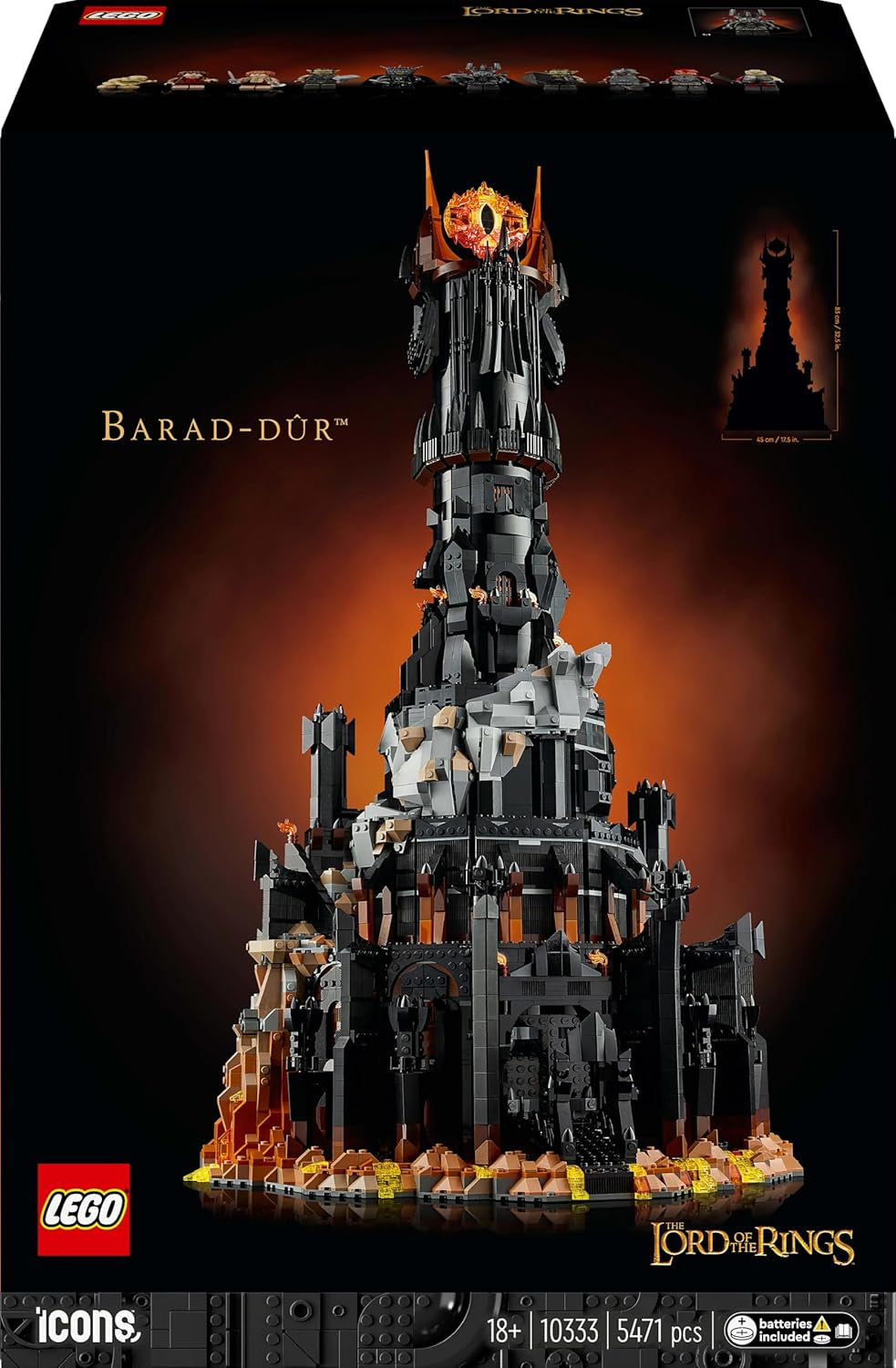 LEGO Ikoner Ringenes Herre: Barad-Door voksenbyggesæt med Sauron, Gothmog, Orc, Frodo, Sam og Gollum Minifigurer Film Memorabilia Fan Samlerobjekt 10333 Byggesæt Beuche den LEGO-Store