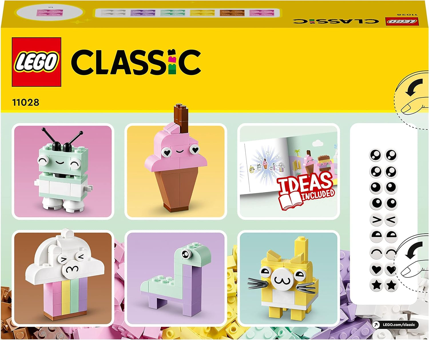 LEGO 11028 Classic Pastel Kreativt byggesæt Murstenskasse, byggelegetøj til piger og drenge fra 5 år og opefter med modeller; is, dinosaur, kat og mere Byggesæt Besuche den LEGO-Store