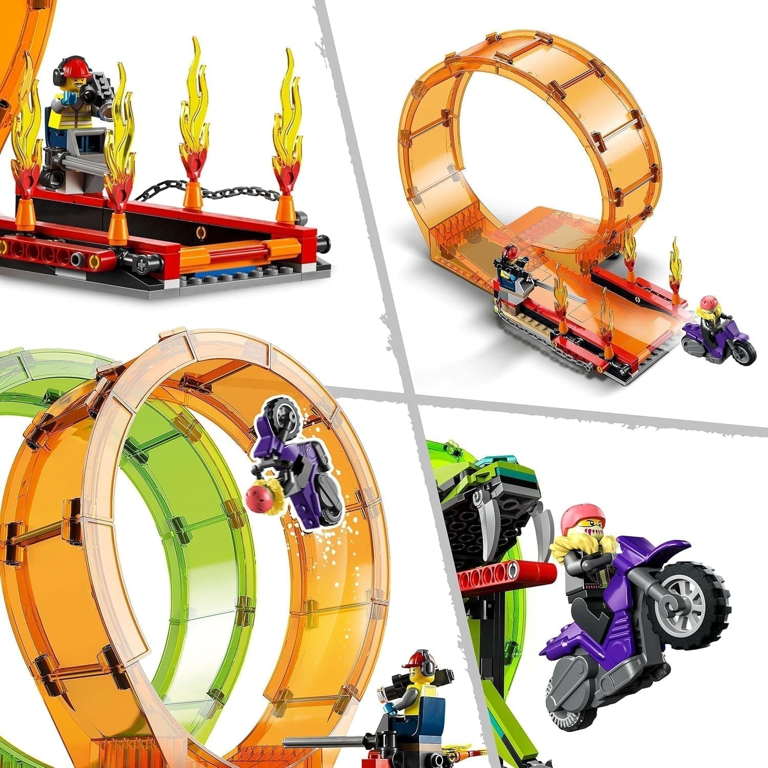LEGO 60339 City Stuntz Stuntz Show Double Looping Sæt, inkl. rampe, monstertruck, 2X motorcykel og 7 minifigurer, legetøj til børn over 7 år Byggesæt Besuche den LEGO-Store