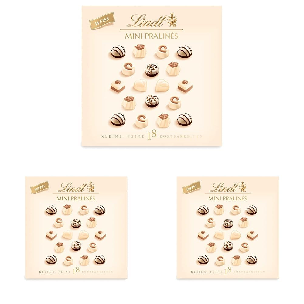 Chokolade - Mini hvide praliner | 90 g | Æske med 18 praliner i 6 lækre sortimenter | Gave af chokolade | Chokoladegave (pakke med 3)