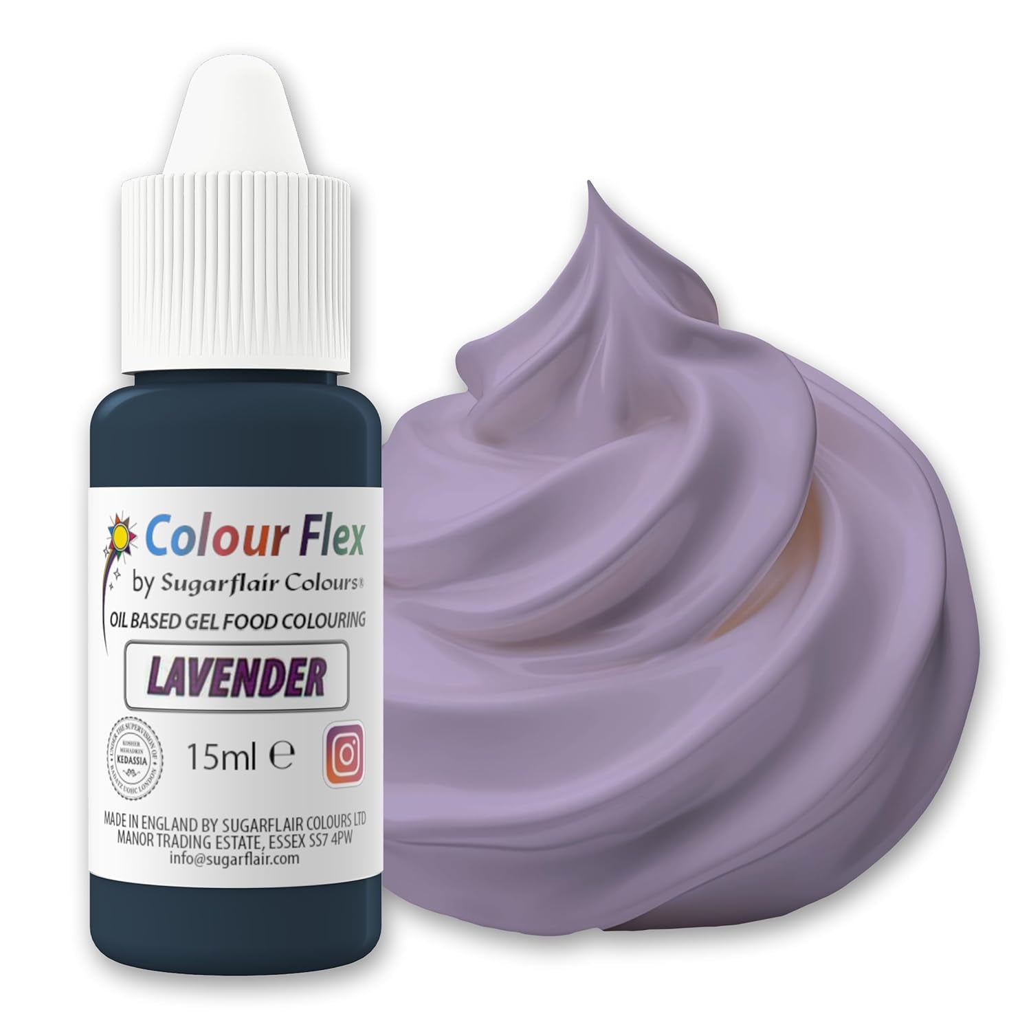 Sugarflair Colourflex Oil Based Food Coloring Lavendel, højkoncentreret flydende madfarve til smørcreme, chokolade, dej, fondant, glasur og mere - 15ml