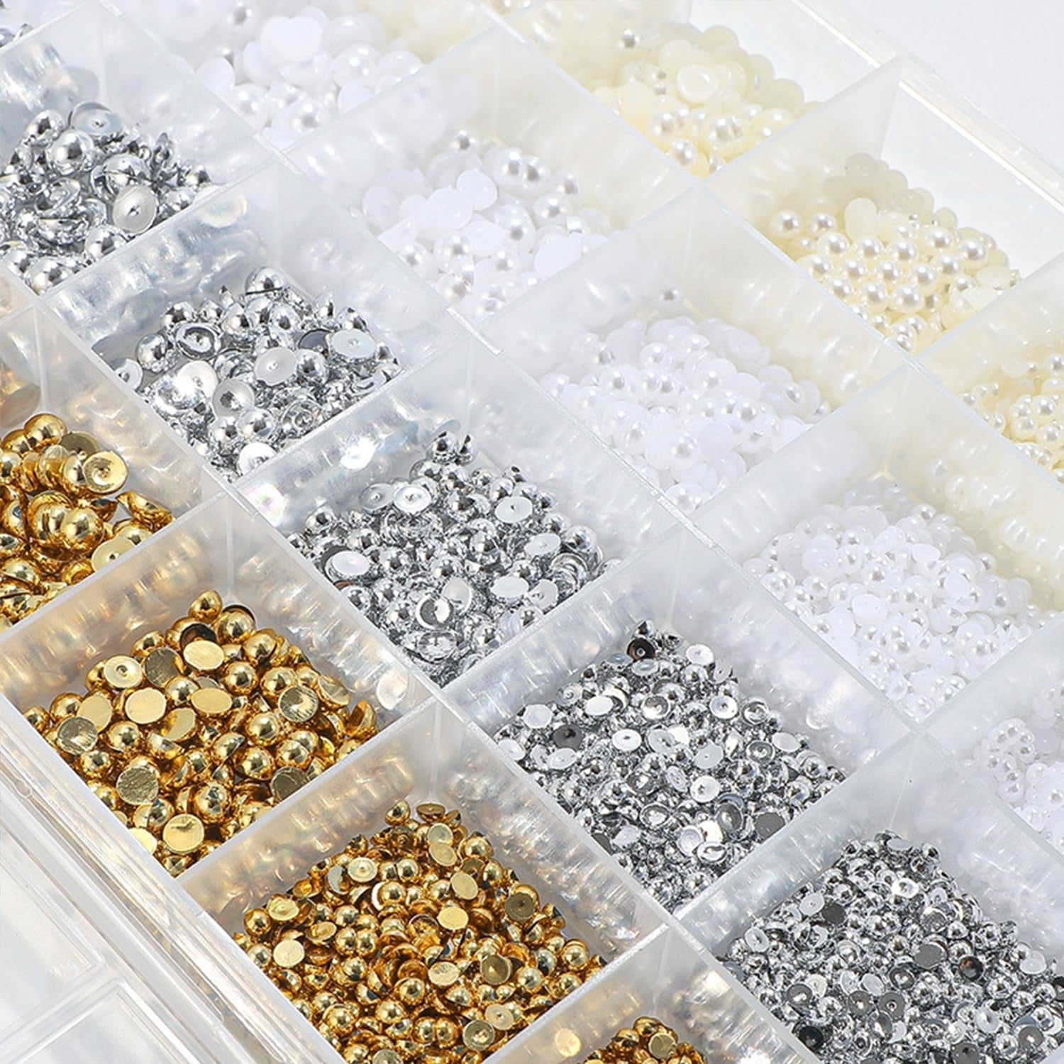 GZMAYUEN 920 stk Guld Sølv Flatback Perlen Für Nägel, Halbrunde Weiße Beige Nail Perlen, Kleine Halbrunde Flatback Perlen Für DIY Nail Art Decor