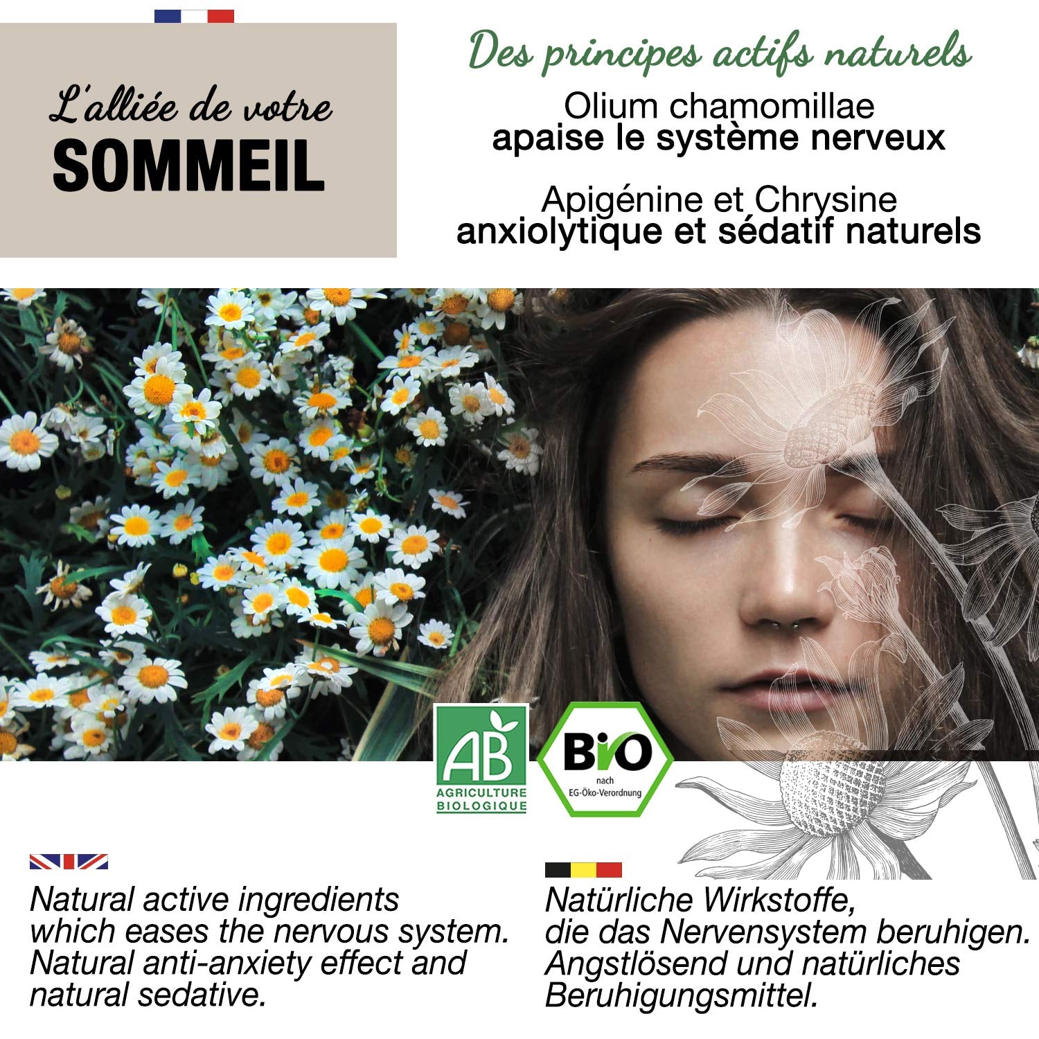 ORIGEENS Økologisk kamilleblomstte fra Europa, 100 g | Løsbladste, økologisk te til søvn og fordøjelse | Tysk kamille | Certificeret og pakket i Tyskland