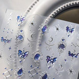 JMEOWIO 3D Nagelsticker Blauer Nail Art Sticker Selbstklebend Nagelaufkleber 5D Stereoskopisk Mondstern Dekoration Nageldesign Tilbehør 1 Blatt