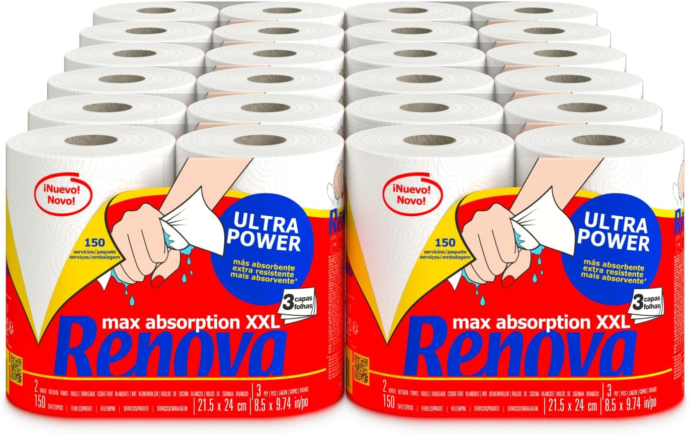 Køkkenruller Renova Renova Ultrapower | 24 XXL ruller = 60 standardruller | 3 ultraabsorberende og maksimal modstandslag | Fsc certificeret papir