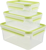 Emsa 515585 Madklip & Luk | 3 dele sæt | plastik | gennemsigtig / grøn | 0,55 / 1 / 2,2 liter Fødevarekasser Naty Shop Green 0,55 L+1,00 L+ 2,20 L