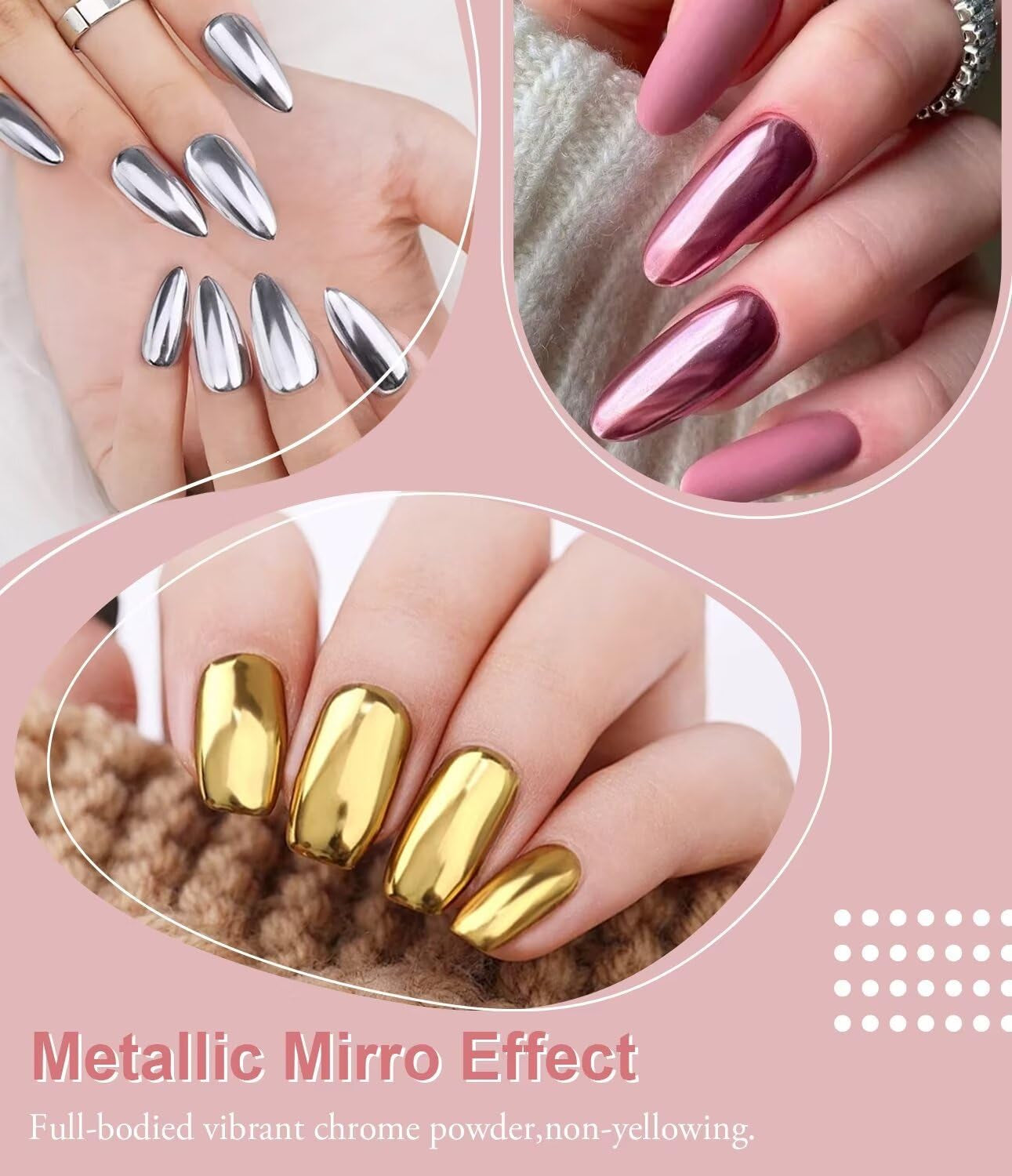 BISHENGYF Rose Gold Chrome Nail PowderNeue Upgrade Grosse Kapazitä Chrom PulverSuper-Spiegeleffekt Metall Mirror Chrome Powder – Neon Glassy Pearl Effect Glitter Nagelkunst Pulver Für DIY Salon