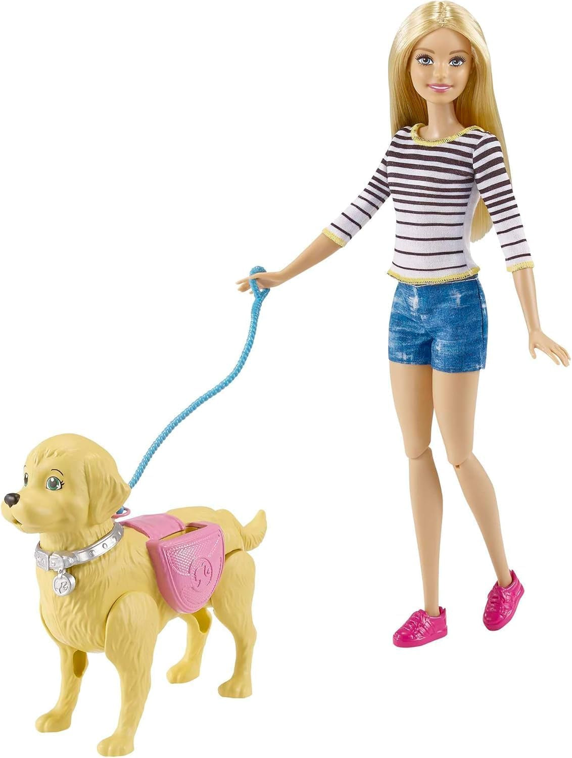 Barbie Walk and Potty Doll, blond dukke med gåhund, poop ske, tilbehør inklusive dukkehund, børnegave, legetøj fra 3 år og opefter, DWJ68