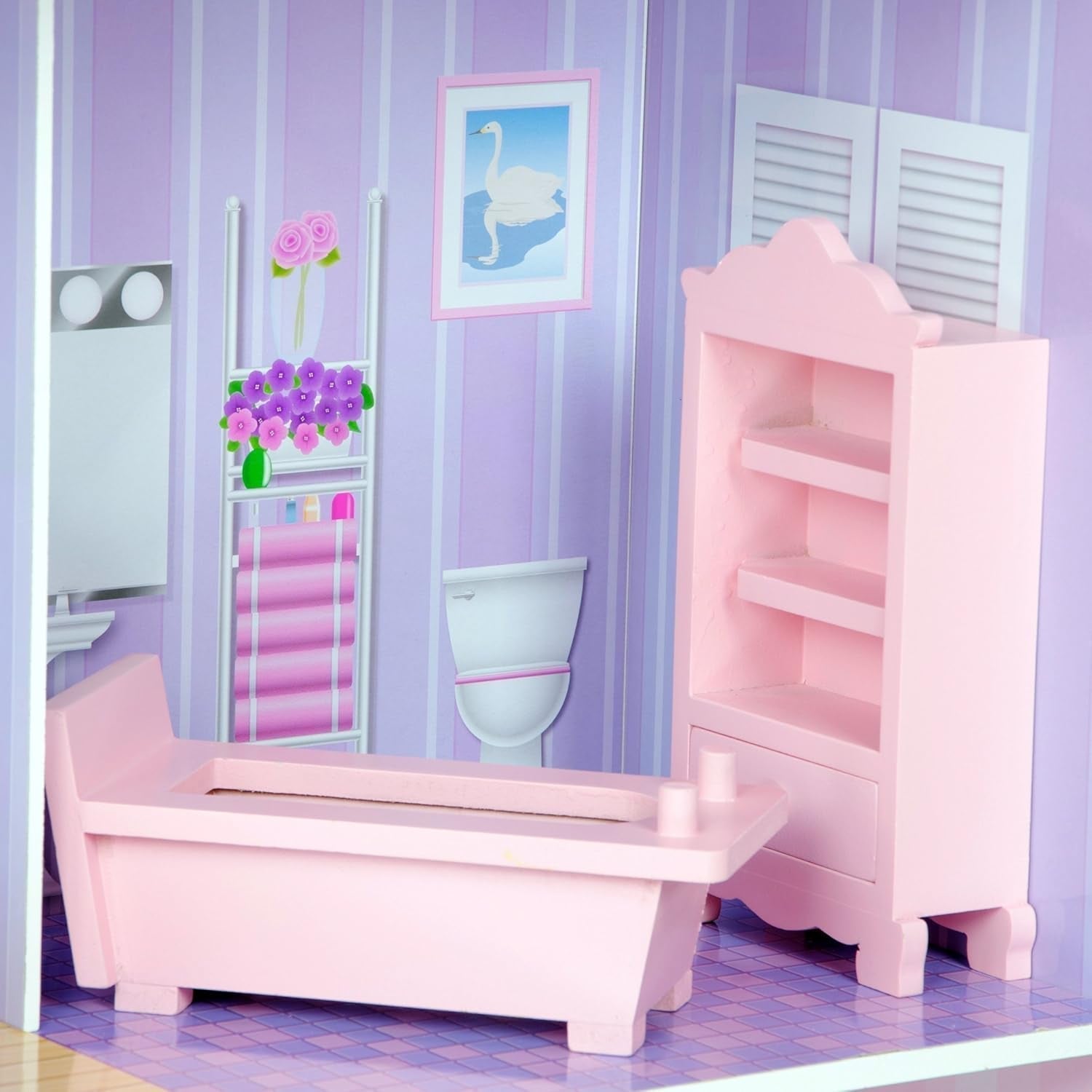 Olivia's Small World Giant Dukkehus, stort trædukkehus med møbler og tilbehør, 3-etagers dukkehus til børn, dukkehus til 12" dukker, 3 år + Naty Shop dukkehuse
