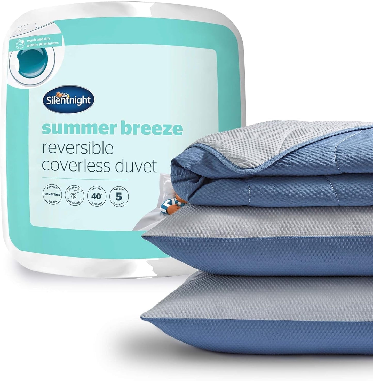 Silentnight Summer Breeze Dyne til enkeltseng, 2,5 Tog, Letvægts Sommerdyne, Ideel til varme nætter og varme soveværelser, Allergivenlig og kan maskinvaskes, Enkeltseng, 200 X 135 Cm Dyner og dyner Naty Shop No Cover Grå/Blå dobbeltseng