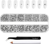 Beadsland 2500 stk Glas Nailart Strasssteine ​​​​Kristall Flatback Edelsteine ​​​​Runde, ​​Für Handwerk Gemischt 8 Größen SS4 ~ SS30 Mit Picking Pinzette Und Stift (Kristall Weiss)