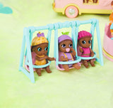 BABY født 904763 Baby Surprise Bus - pink mini dukke legetøjsbus med 2 eksklusive dukker, tredobbelt klapvogn, gynge, karrusel, rutsjebane og tredobbelt gynge.