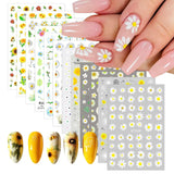 12 ark 3D-effekt negleklistermærke UV-hærdende Langtidsholdbare blomsternegleklistermærker Gul Hvid Daisy Nail Art-klistermærker