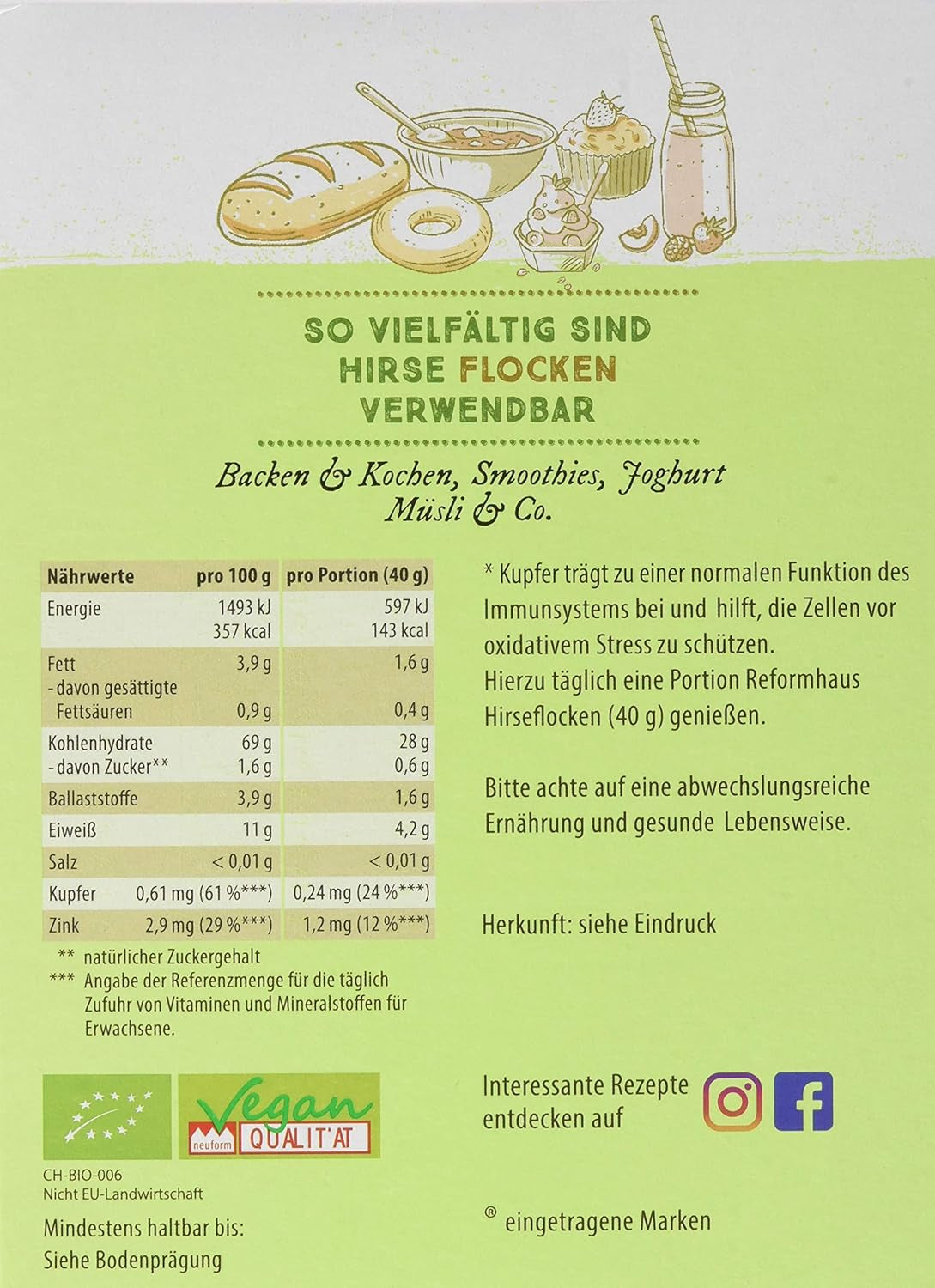 Hirse-Flocken Bio, 6Er Pack (6 X 400 G) Korn Naty Shop
